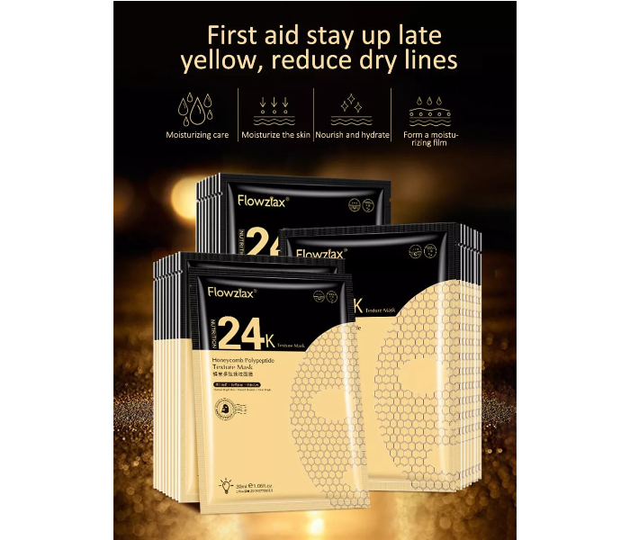 Flowziax 5 Piece Honeycomb 24k Gold Collagen Polypeptide Texture Face Mask - Zoom Image 6