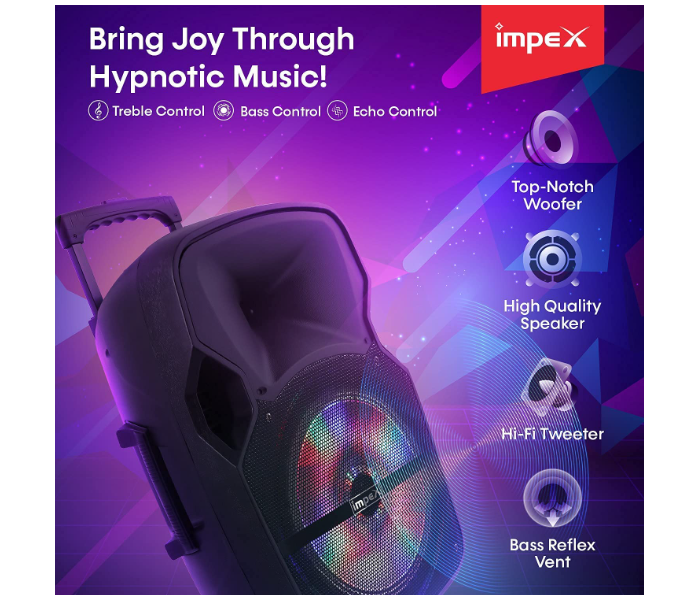 Impex ST 80A 55W Rechargeable 2.0 Multimedia Trolley Speaker System with Wireless Connectivity - Black - Zoom Image 3