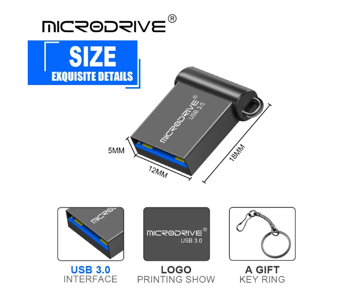 Microdrive 64GB Waterproof High Speed USB 3.0 Metal Flash Drive with Key Ring - Silver - Zoom Image 5