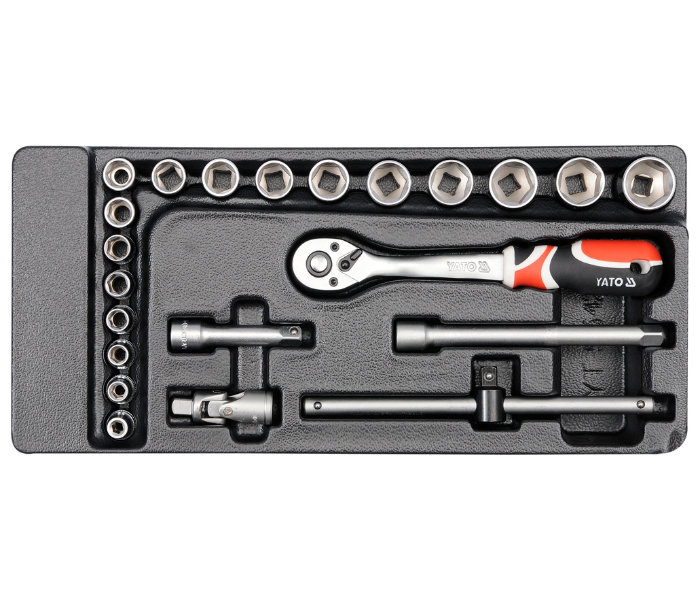 Yato YT-5542 22 Piece 6 - 22mm Cr-V Steel Socket Set with Plastic Tray - Grey - Zoom Image 1