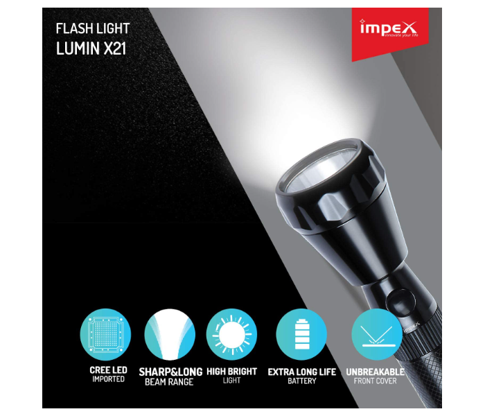 Impex LUMIN X21 2000mAh Rechargeable LED Handheld Flashlight - Black - Zoom Image 3