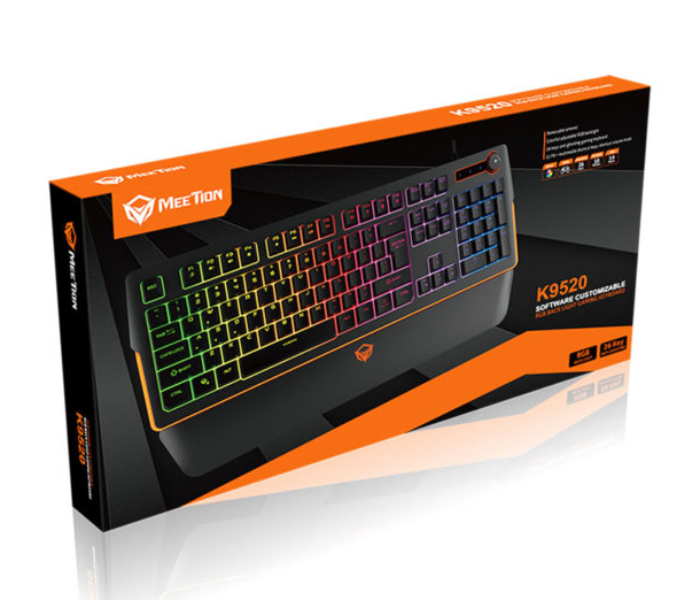 Meetion MT-K9520 Anti-Ghosting – 26 Keys Magnetic Wrist Rest RGB Gaming Keyboard -Black - Zoom Image 3