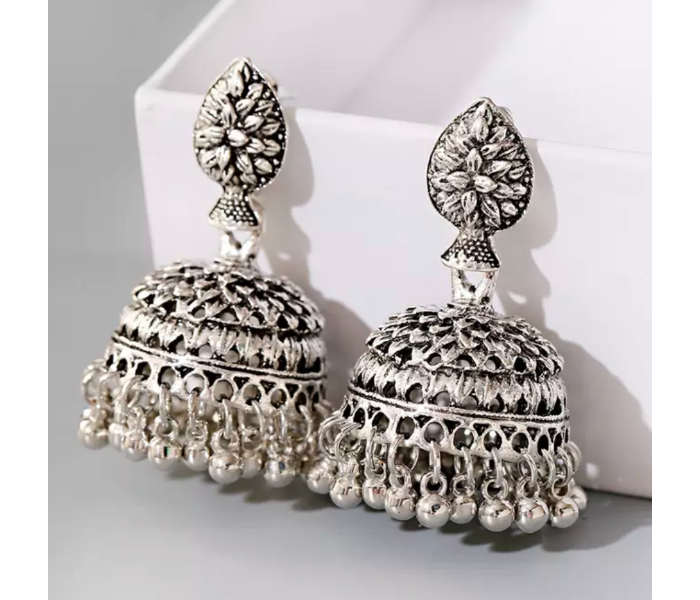 Fashion Jewelry HXE345 Afghan Ethnic Jhumkas - Silver  - Zoom Image