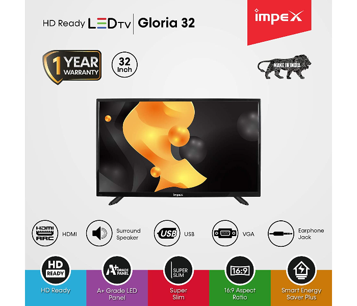 Impex GLORIA 32SMART 32 Inch Smart HD LED TV - Black - Zoom Image 2