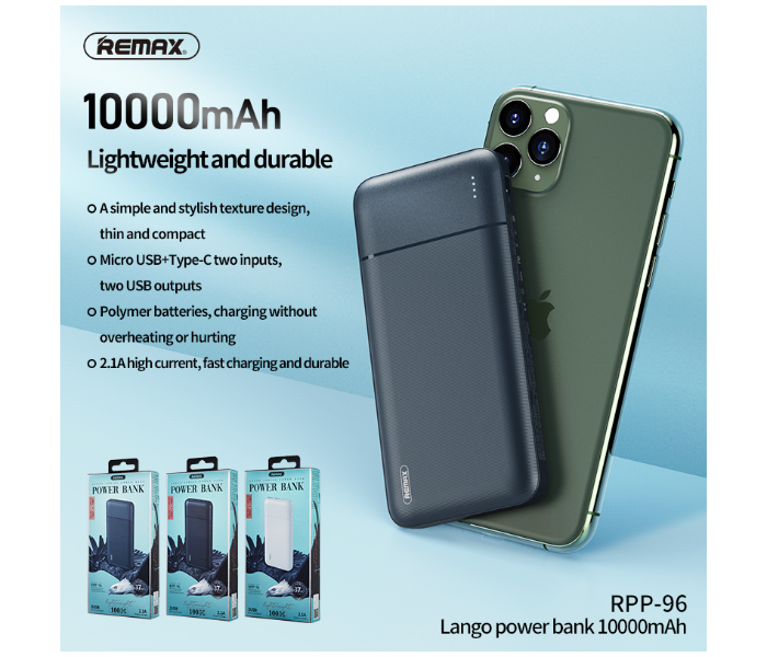 Remax RPP-96 Lango Series 10000mAh 2 USB Power Bank - Black - Zoom Image 2