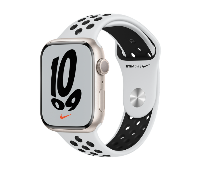 Apple Watch Series 7 GPS 45mm Starlight Aluminum Case with Pure Platinum Black Nike Sport Band - Zoom Image 1