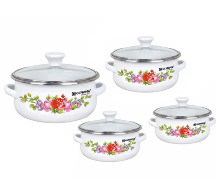 8 Piece Casserole Set DDSTK OE-018 Set of with Glass Lid - White - Zoom Image