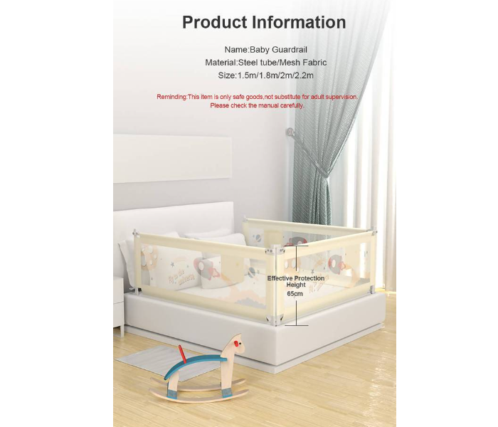 Fabric 2 Meter Bed Rail Guard For Baby Safety  - Grey - Zoom Image 2