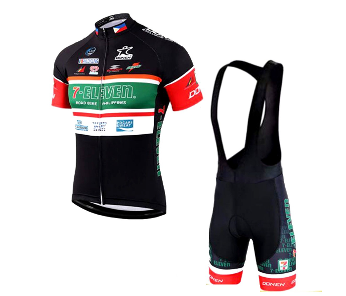 OEM Seven Eleven Large Cycling Jersey Bibset -Black And Red - Zoom Image