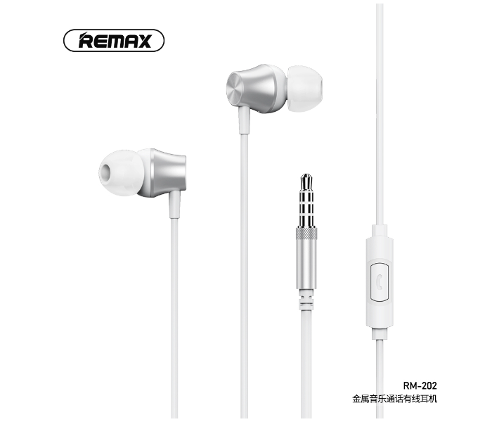 Remax RM-202 In-Ear Wired Headphone - Silver - Zoom Image 1