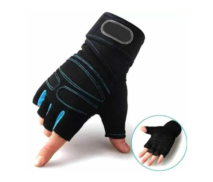 Fingerless Weight Lifting Large Size Gym Gloves for Men and Women - Black and Blue - Zoom Image 1