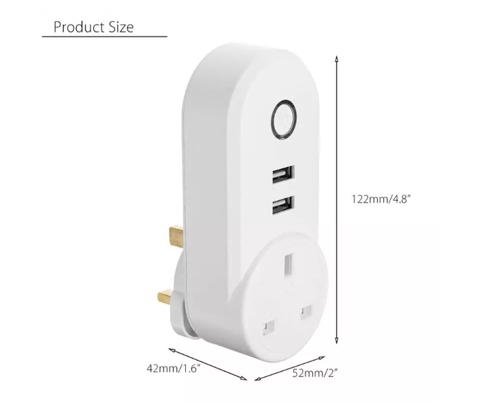 Porodo PD-WFPU2-WH Dual USB-Port Smart Wifi 16A UK Plug - White - Zoom Image 5