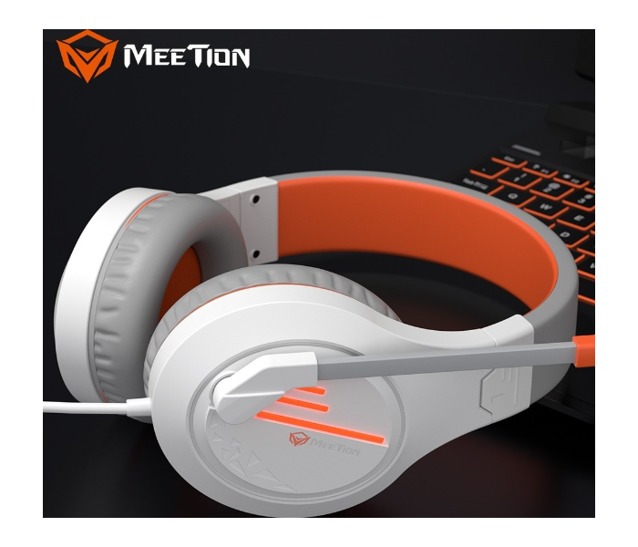 Meetion MT-HP021WO Backlit 3.5mm Audio Pin X 1 with Audio and USB Gaming Headset - White Orange - Zoom Image 2