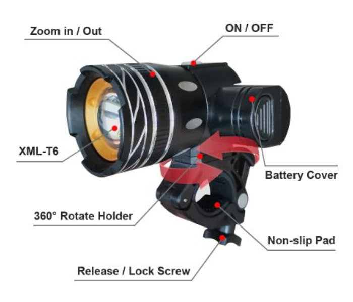 3 Gear Adjustable Rechargeable Bike Headlight - Black - Zoom Image 5