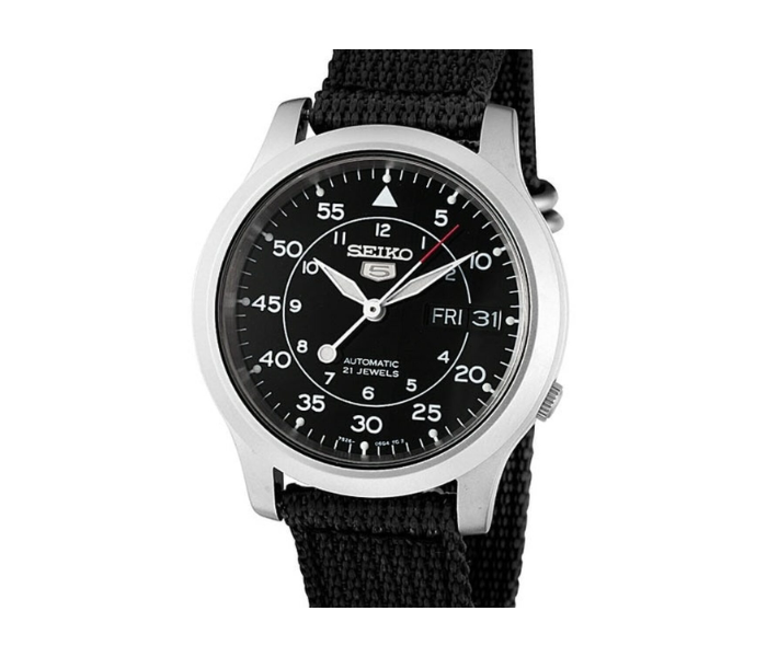 Seiko SNK809K2 Military Black Dial Automatic Watch with Black Canvas Strap for Men - Black - Zoom Image 1