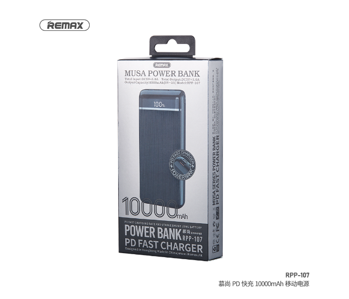 Remax RPP-107 Musa 10000mAh 18W 2 USB Two-way PD Fast Charging Power Bank - Black - Zoom Image 4