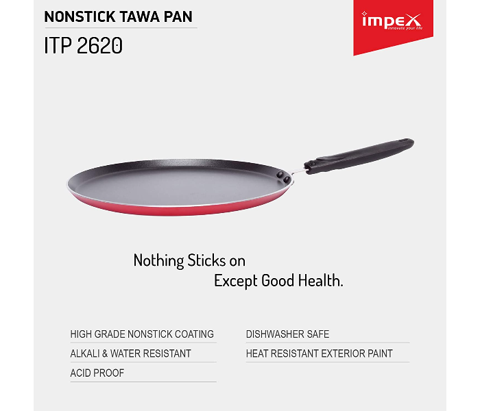 Impex ITP 2620 Induction Base Nonstick Aluminium Tawa Pan - Maroon - Zoom Image 5