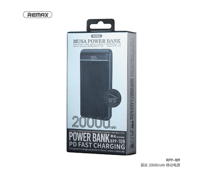 Remax RPP-109 Musa 20000mAh 18W 2 USB Two-way PD Fast Charging Power Bank - Black - Zoom Image 4