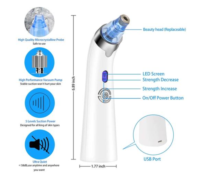 Rechargeable BR-8 Vacuum Suction Blackhead Remover - White - Zoom Image 3