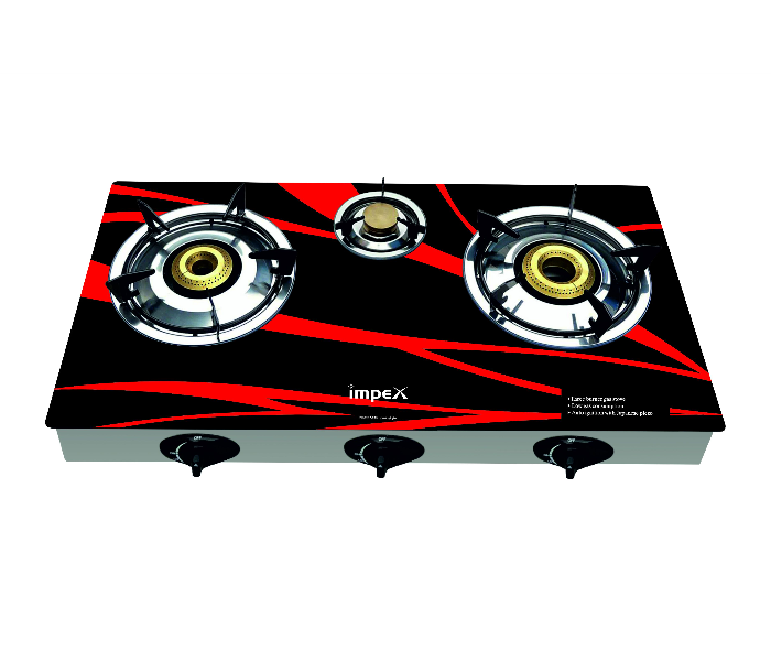 Impex IGS 1233FD 3 Burner Glass Gas Burner- Black - Zoom Image