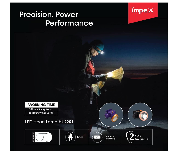 Impex HL 2201 3W 1200 mAh Rechargeable LED Head Lamp Flashlight - Black - Zoom Image 3