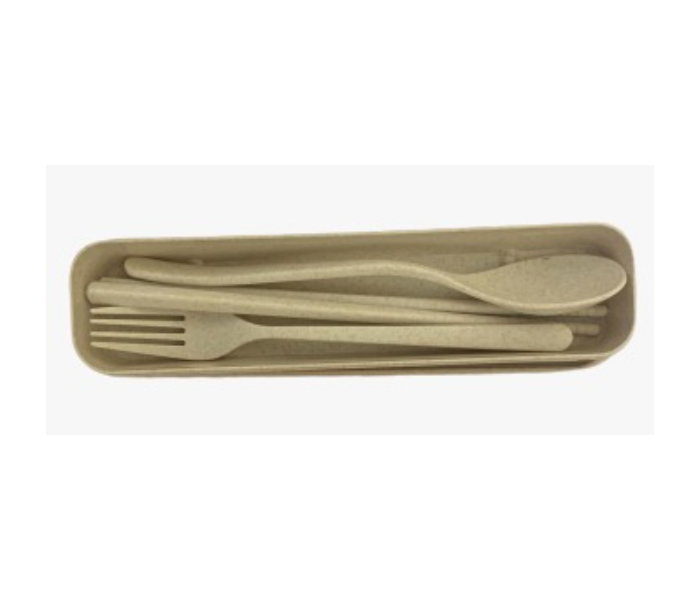 Wheat Straw Plastic Case With Fancy Cutleries Large- Beige - Zoom Image