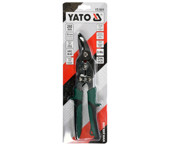 Yato YT-1911 260mm Cr-Mo Steel Right Cut Tin Snip - Black and Green - Zoom Image 2