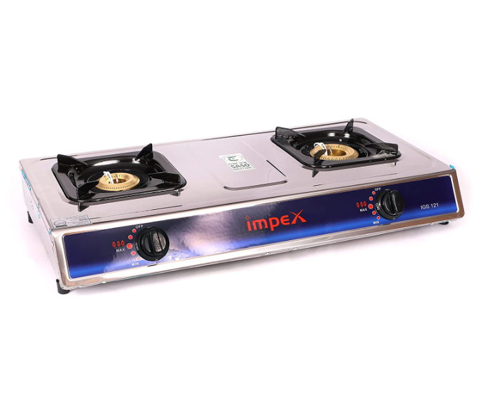 Impex IGS 121 2 Burner High Impact Stainless Steel Gas Stove with Auto Ignition Knobs - Silver - Zoom Image 1