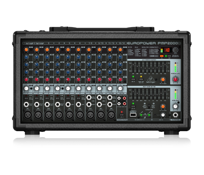 Behringer EUROPOWER PMP2000D 2000W 14 Channel Powered Mixer with Klark Teknik Multi-FX Processor and Wireless Option - Black - Zoom Image 1