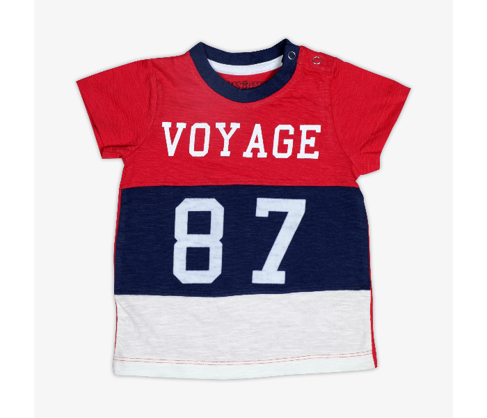 Hugs and Kisses SU19SSV28 3-6Month Captains Log Round Neck Baby Boy T-Shirt and Shorts -Red and Blue - Zoom Image 1