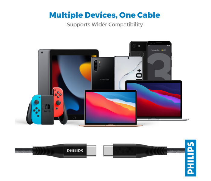 Philips DLC5206C-00 2meter USB-C 3.0 to USB-C Braided Cable -Black - Zoom Image 5