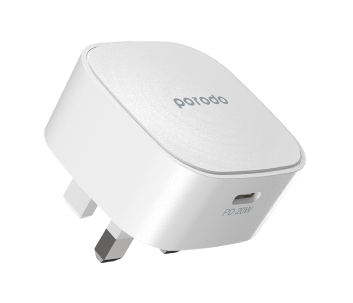 Porodo PD-FWCH004-WH 20W USB-C Super Compact Fast Wall Charger with Built-in Protective Mechanism - White - Zoom Image 1