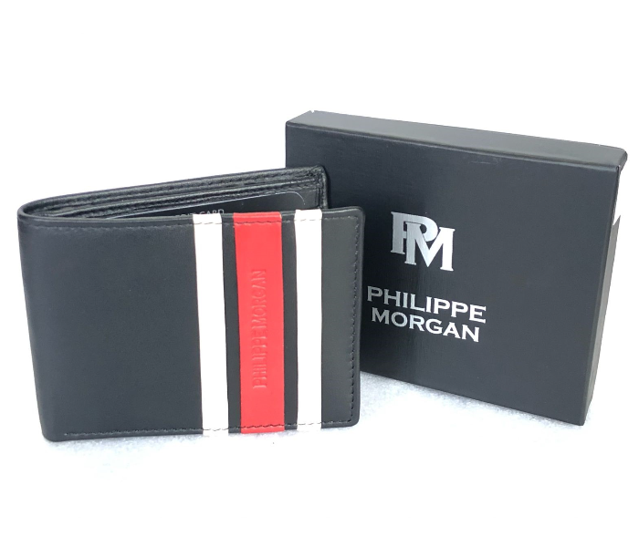 Philippe Morgan PM093 Leather Bifold Wallet for Men - Black and Red - Zoom Image 1