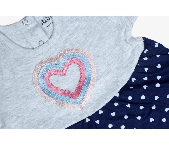 Hugs and Kisses SU19MGL13 12-18Month Blooming Heart Baby Girl Frocks -Grey and Blue - Zoom Image 3