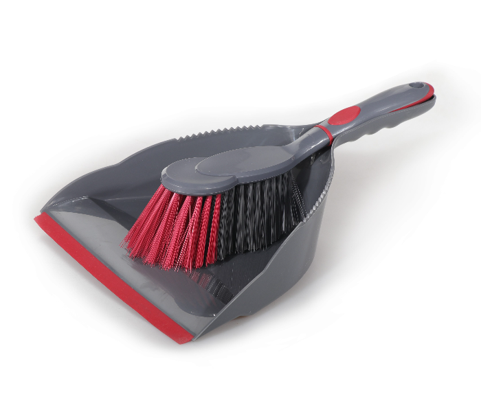 Delcasa DC1604 Strong Bristles and Heavy Duty Plastic Dustpan and Brush - Red & Grey - Zoom Image