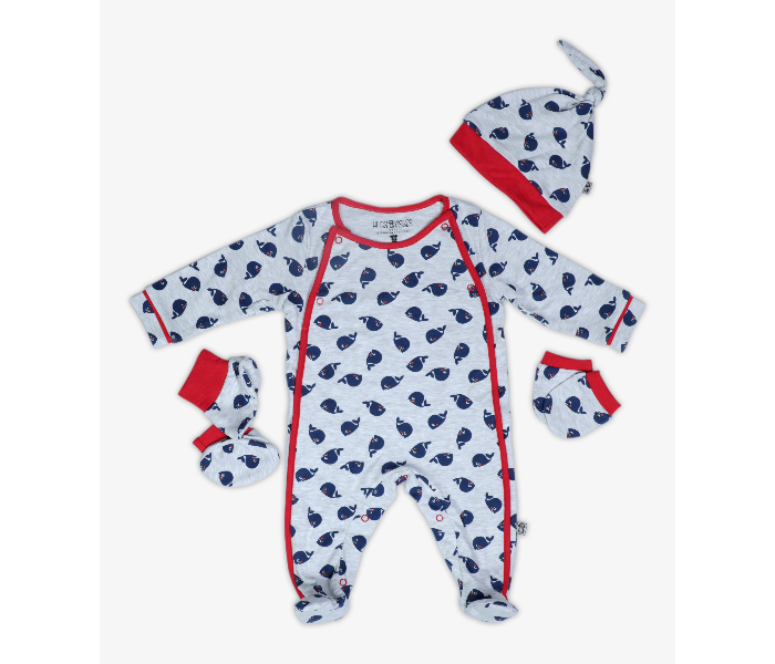 Hugs and Kisses SU19SSV07 3-6 Month Whalesome Sleep Suit with Mittens and Booties -White and Blue - Zoom Image 1