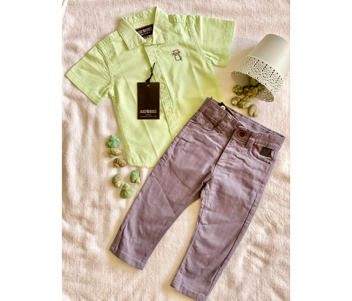 Hugs and Kisses CS20PNT04 6-12Month Fargo Kids Shirt and Pant - Yellow and Grey - Zoom Image