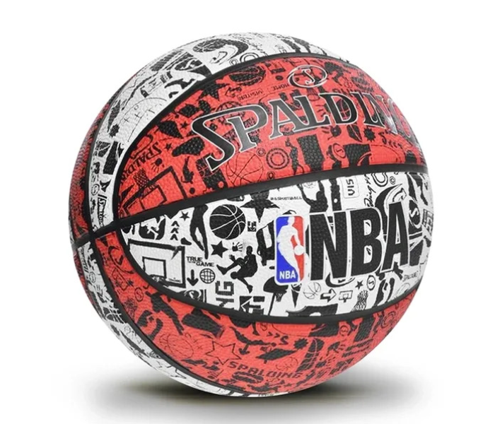 Spalding Size 7 NBA Graffiti Series  Unisex Rubber Basketball -Brown and White - Zoom Image 2