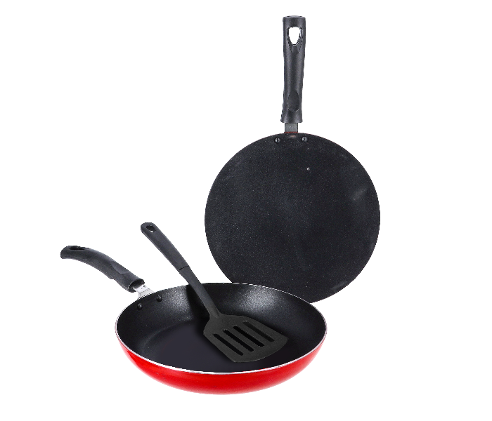 Delcasa DC1959 3Piece Set 26 cm Frypan and 25 cm Tawa with Turner -Red and Black - Zoom Image 1