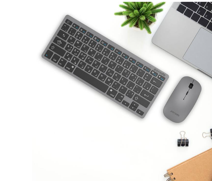 Porodo PD-BTKBMCO-GY Wireless Ultra-Thin Lightweight Super Slim and Portable Bluetooth Keyboard with Mouse- Gray - Zoom Image 4