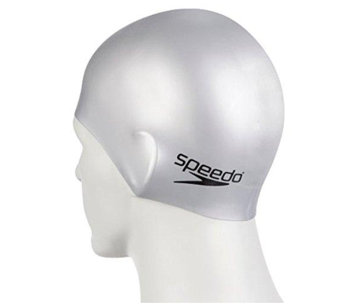 Speedo Unisex Plain Flat Silicone Swim Cap - Silver - Zoom Image 1