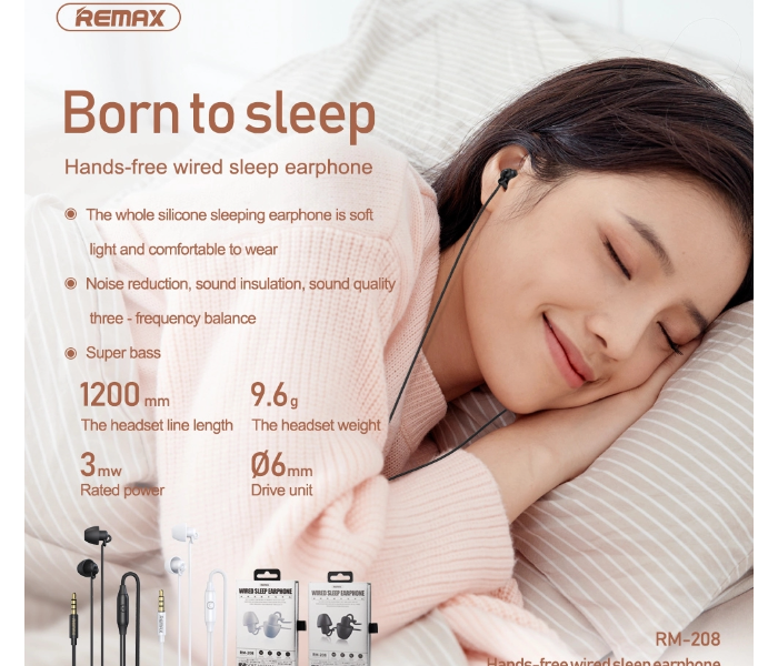 Remax RM-208 Clear Sound Quality Wired Sleep Earphone -White - Zoom Image 3