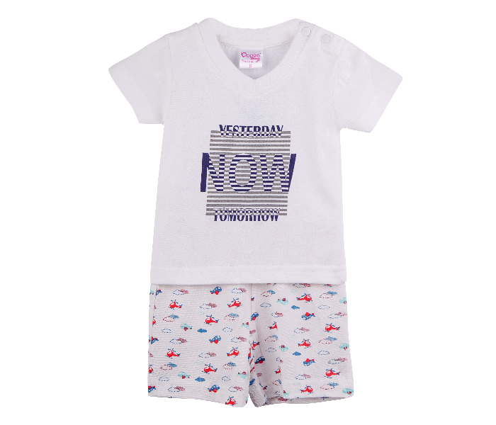 Popees Barry Comfortable Tshirt with Shorts for 1 Year Babies - White - Zoom Image 1