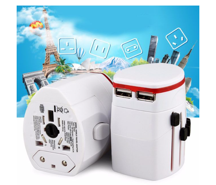 All in One Dual USB Surge Protection and Worldwide Compatible Universal International Travel Adapter - White - Zoom Image 1