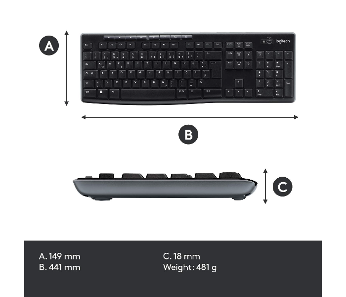 Logitech 920-004509 MK270 Wireless Keyboard and Mouse Combo - Black - Zoom Image 7