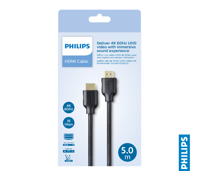 Philips SWV5551-40 5 meter Gold-plated 4K 60Hz UHD HDMI 2.0 Cable -Black - Zoom Image 6