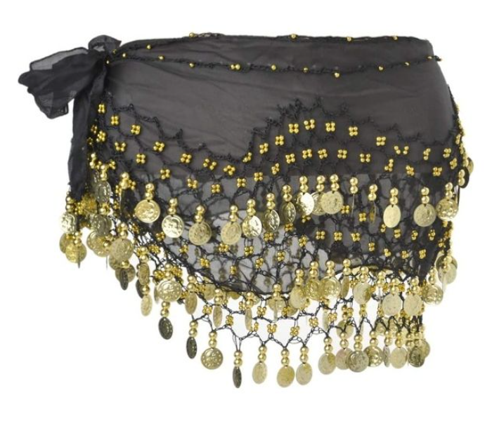 Belly Dance Wrap Belt Skirt - Black and Golden - Zoom Image 1