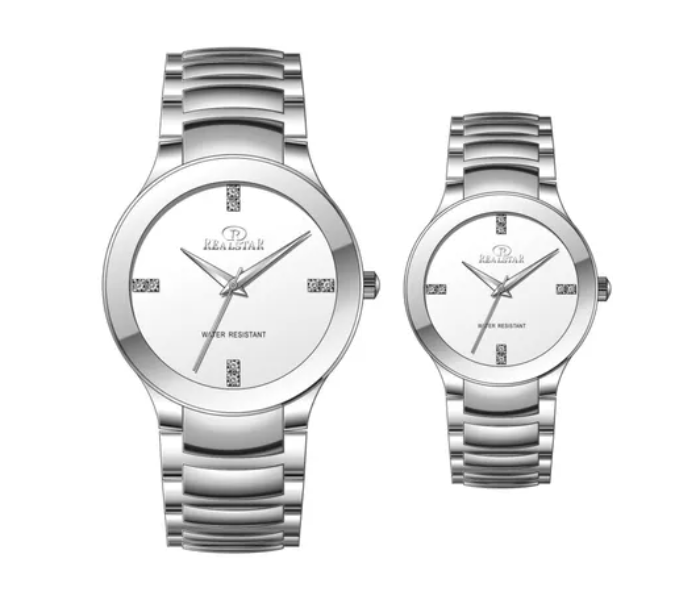 Generic Water Resistant Analog Couple Watch Set - Silver - Zoom Image