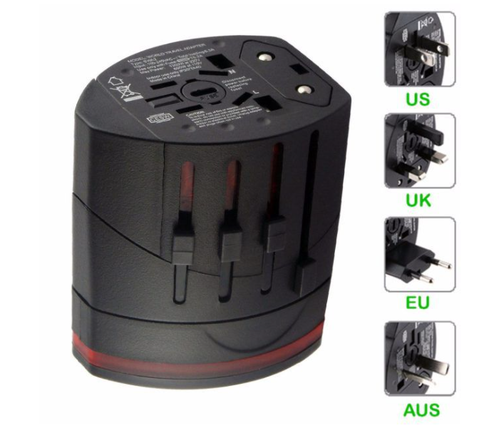 All in One Dual USB Surge Protection and Worldwide Compatible Universal International Travel Adapter - Black - Zoom Image 1