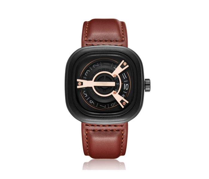 Deltron 910 Gents Luxury Casual Leather Strap Watch - Brown - Zoom Image